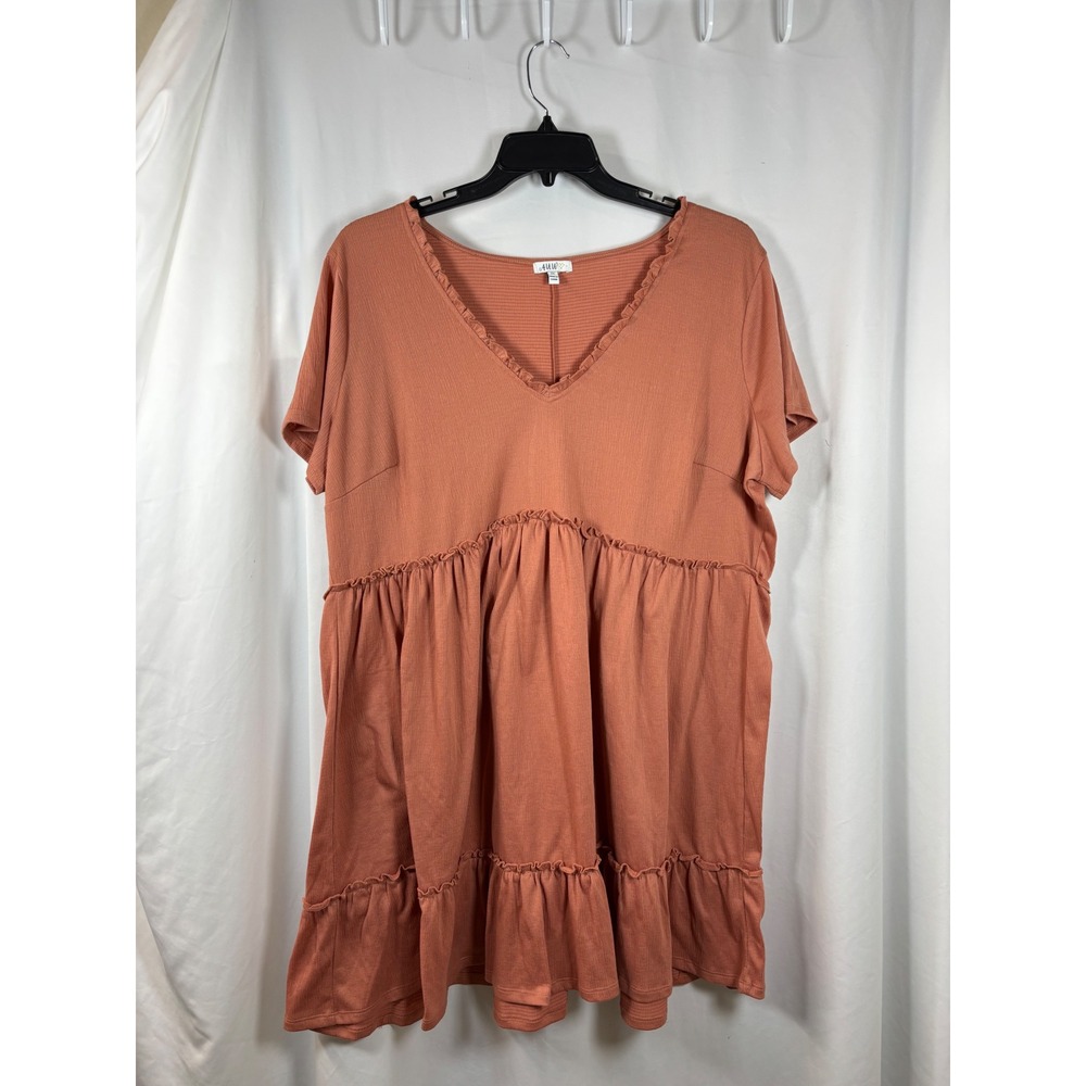 AUW Women 2X Terracotta Ribbed Knit Babydoll Tunic Top Ruffle Tiered V-Neck